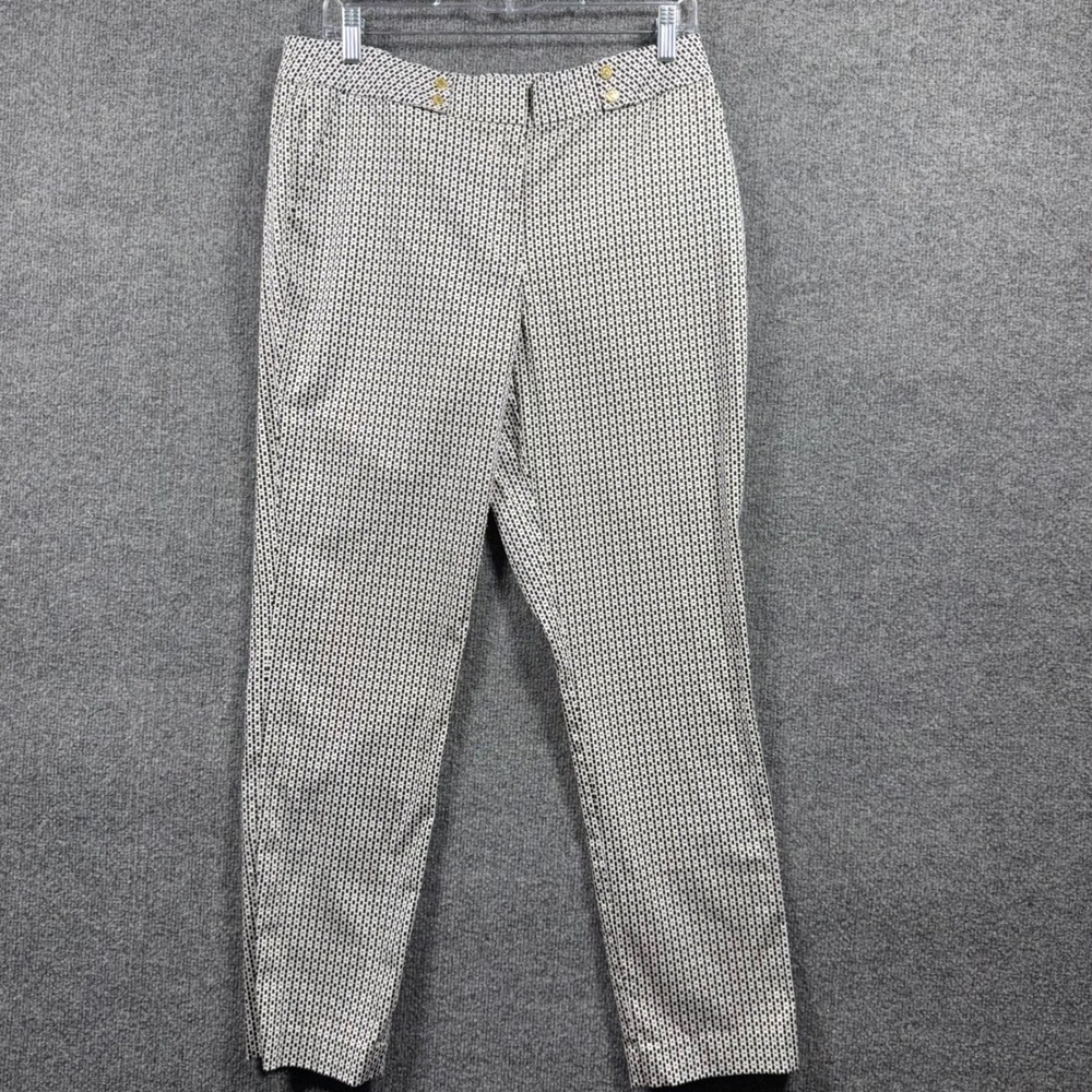 Anne Klein Pants Womens 8 Geometric Print White Black Straight Leg
